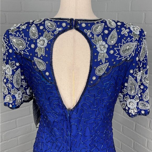 Stenay Dress Women‎ 8 Blue Silver Paisley All Over Embellish Silk Formal VTG NWT - Picture 7 of 16